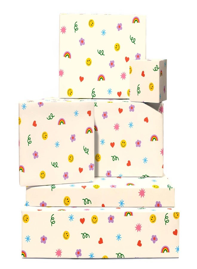 CENTRAL 23 - Cute Wrapping Paper - 6 Sheets of Birthday Gift Wrap - Rainbows Smileys Hearts - For Children - Girls Boys - Recyclable - Image 1